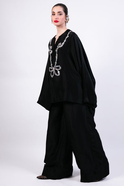 Ak Ok Short Boxy Kurta With Black Flared Pants indian designer wear online shopping melange singapore
