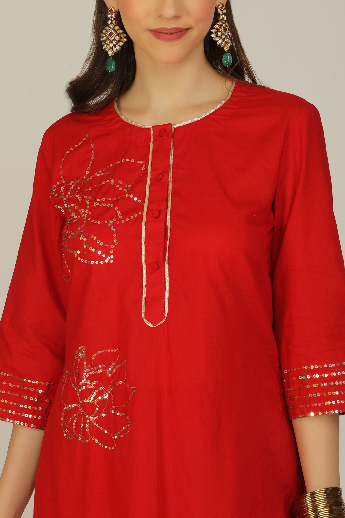 Aneehka Iro Red Cotton Kurta Sharara Set indian designer wear online shopping melange singapore