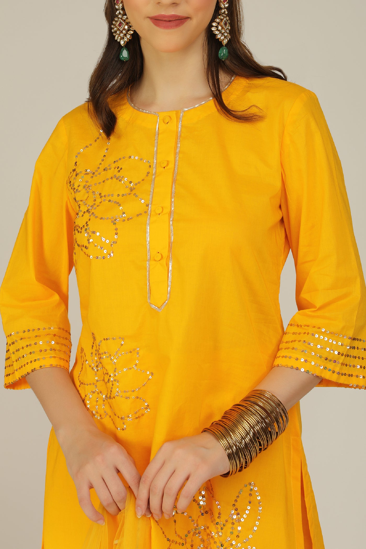 Aneehka Iro Yellow Cotton Kurta Sharara Set indian designer wear online shopping melange singapore