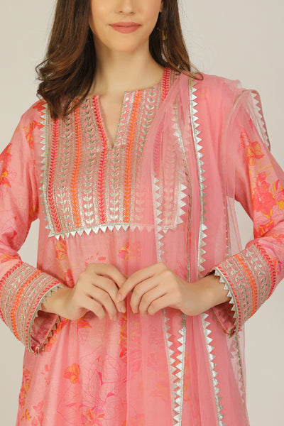Aneehka Phooljhadi Pink Kurta Tunic With Dhoti Pants Set indian designer wear online shopping melange singapore
