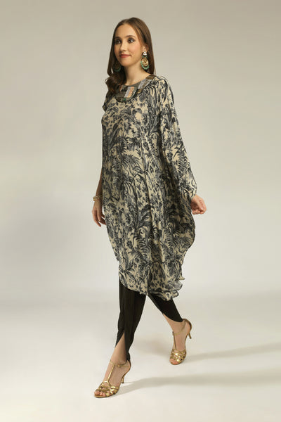 Aneehka Raya Black Digi Half Kaftan Tunic With Dhoti Pants indian designer wear online shopping melange singapore