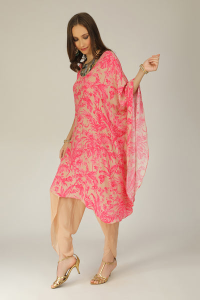Aneehka Raya Pink Digi Half Kaftan Tunic With Dhoti Pants indian designer wear online shopping melange singapore