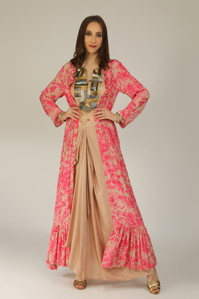 Aneehka Raya Pink Fusion Digi Jacket Ensemble indian designer wear online shopping melange singapore