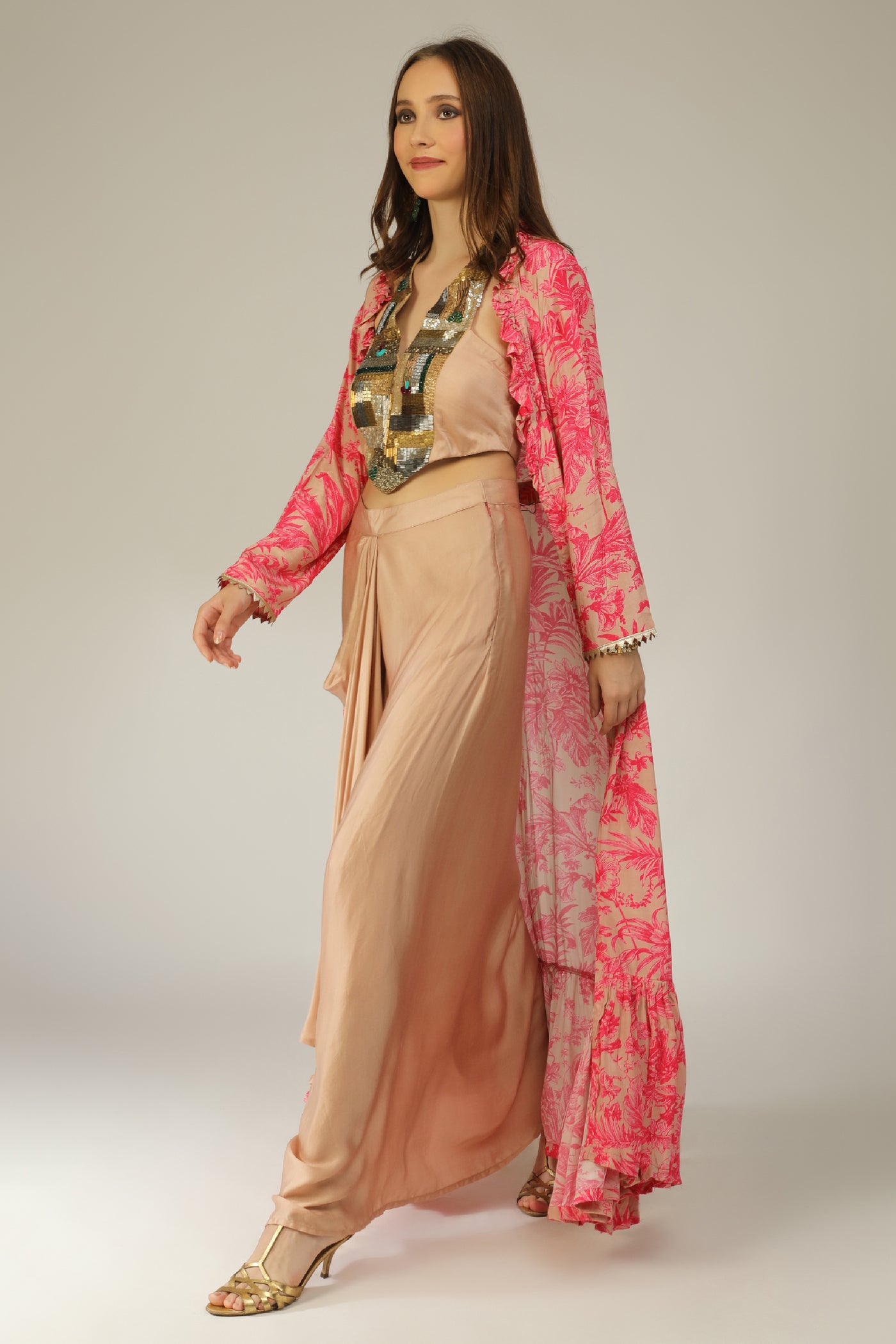 Aneehka Raya Pink Fusion Digi Jacket Ensemble indian designer wear online shopping melange singapore