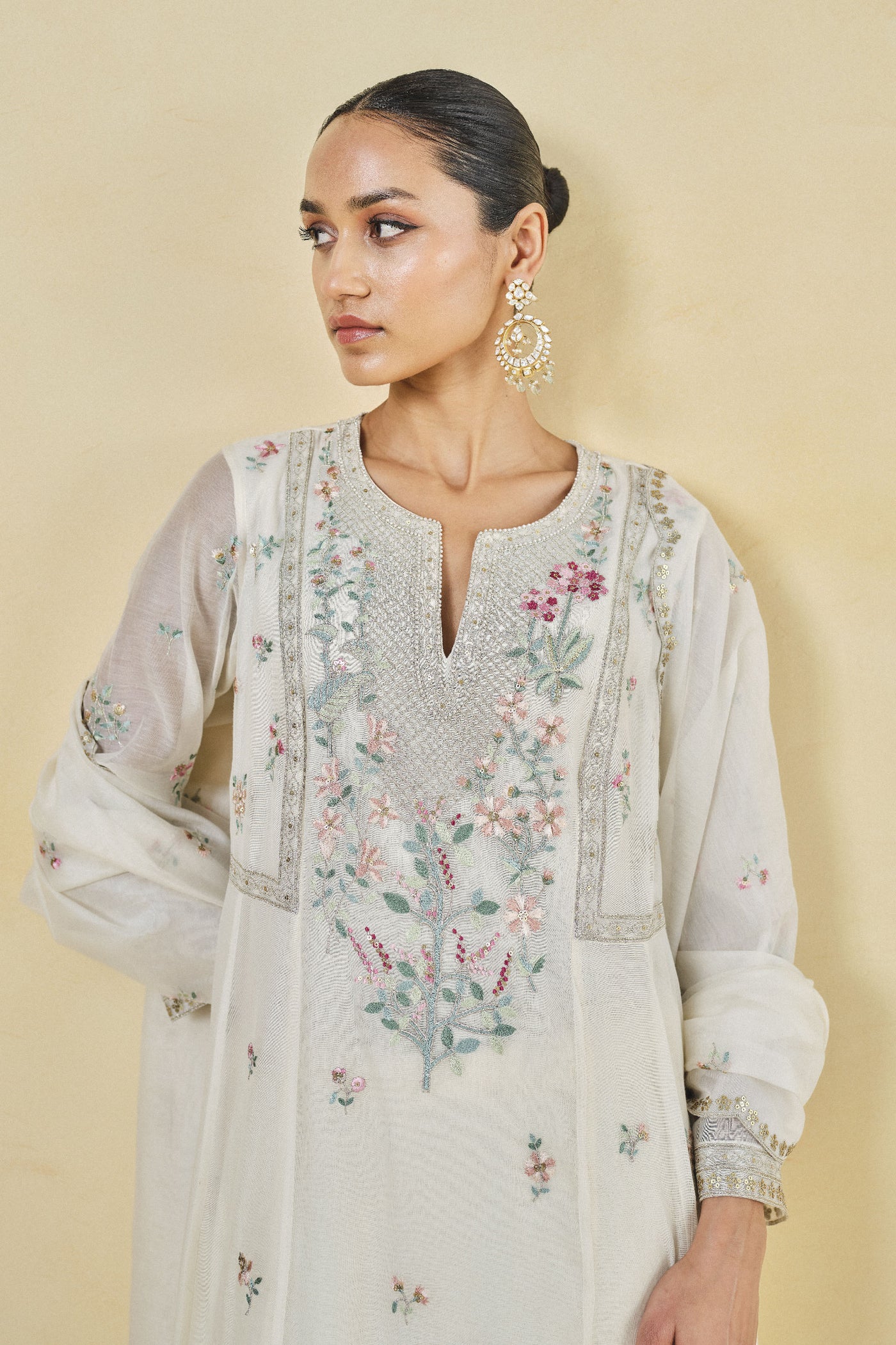 Anita Dongre A Floral Garden Embroidered Mull Suit Set Natural indian designer wear online shopping melange singapore