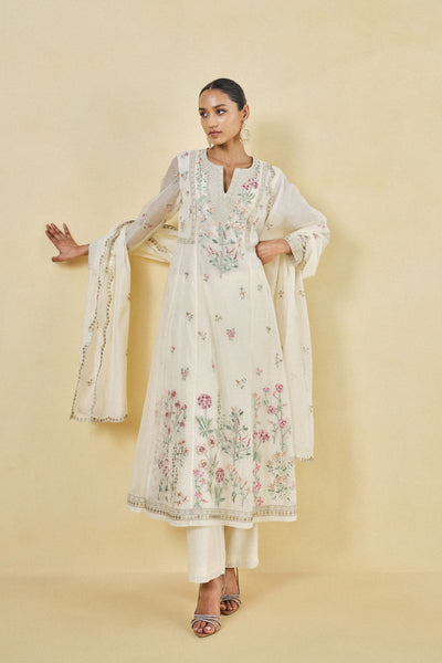 Anita Dongre A Floral Garden Embroidered Mull Suit Set Natural indian designer wear online shopping melange singapore