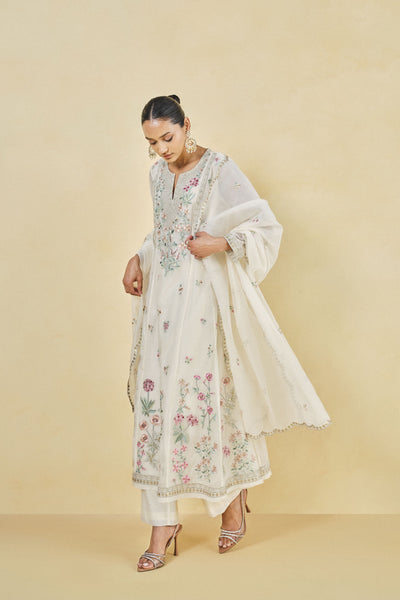 Anita Dongre A Floral Garden Embroidered Mull Suit Set Natural indian designer wear online shopping melange singapore
