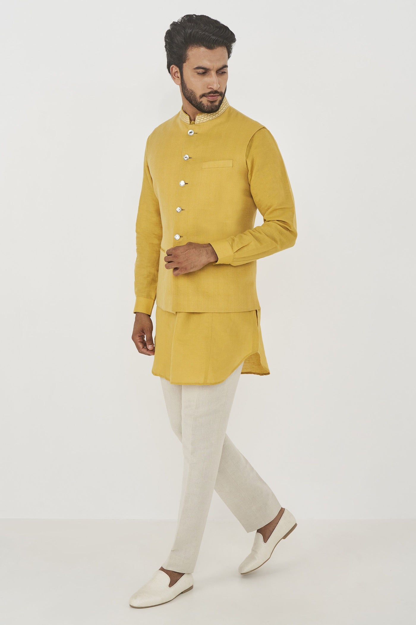  Anita Dongre menswear Aadam Bandi Yellow indian designer wear online shopping melange singapore