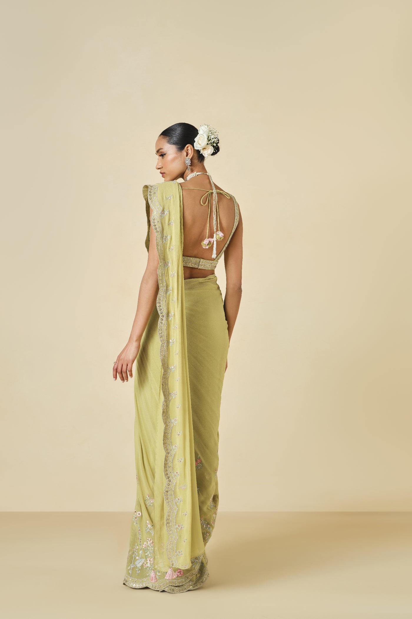 Anita Dongre Aadhvita Embroidered Georgette Saree Lime indian designer wear online shopping melange singapore