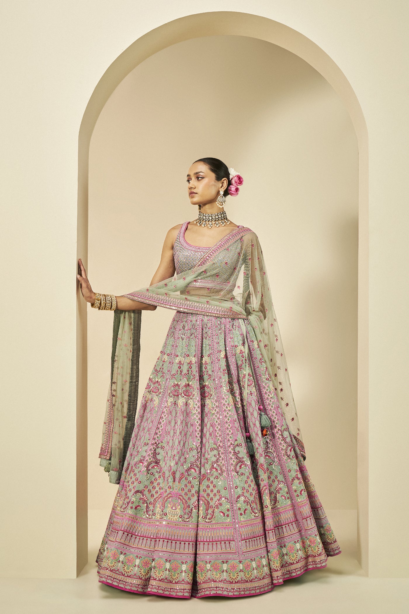 Anita Dongre Aashirya Embroidered Lehenga Set Sage indian designer wear online shopping melange singapore