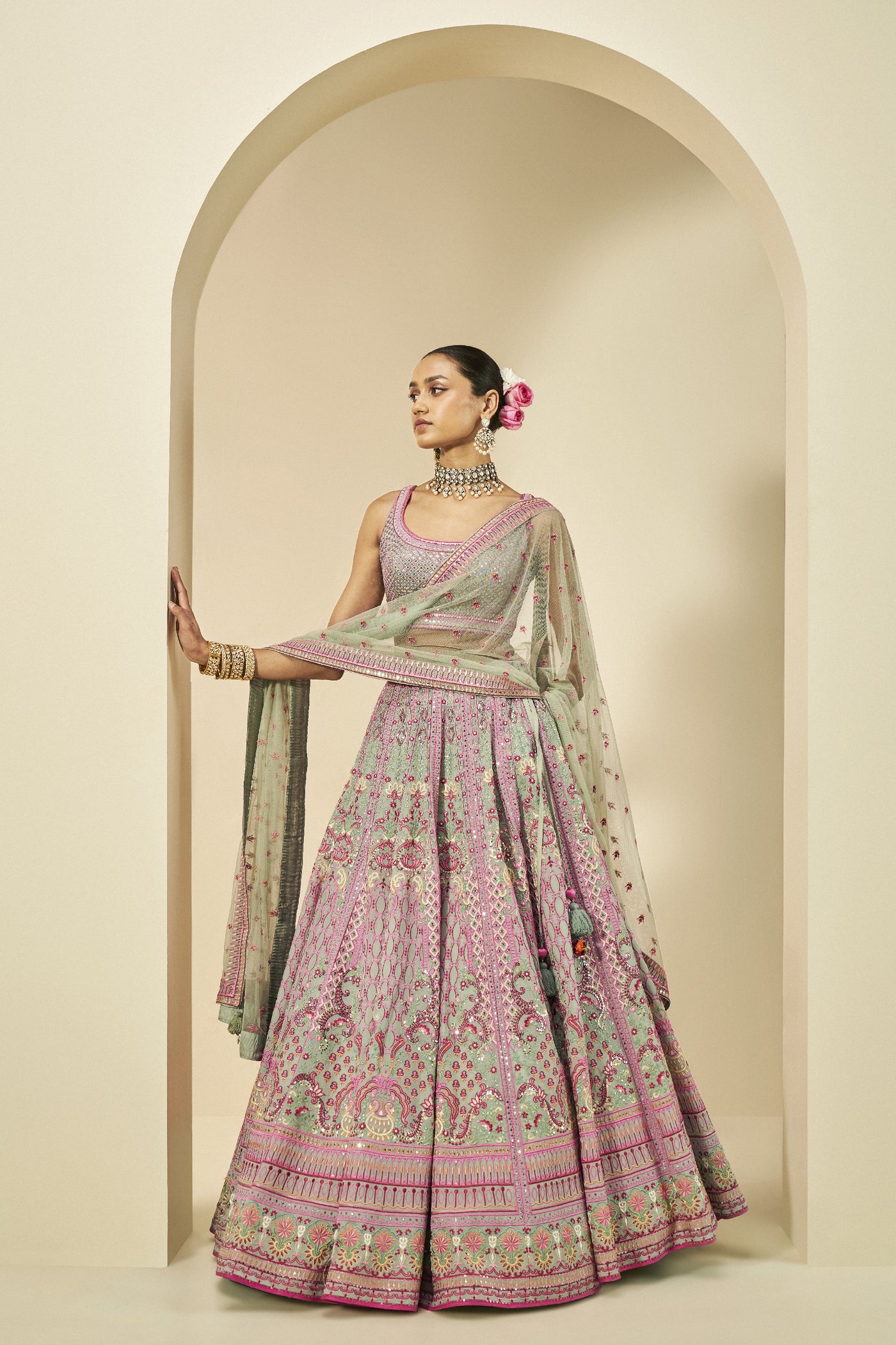 Anita Dongre Aashirya Embroidered Lehenga Set Sage indian designer wear online shopping melange singapore