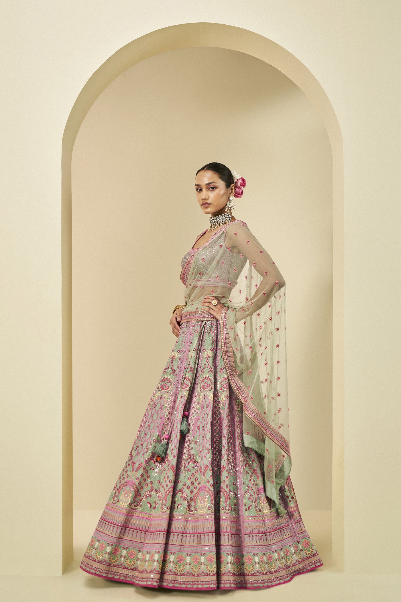 Anita Dongre Aashirya Embroidered Lehenga Set Sage indian designer wear online shopping melange singapore