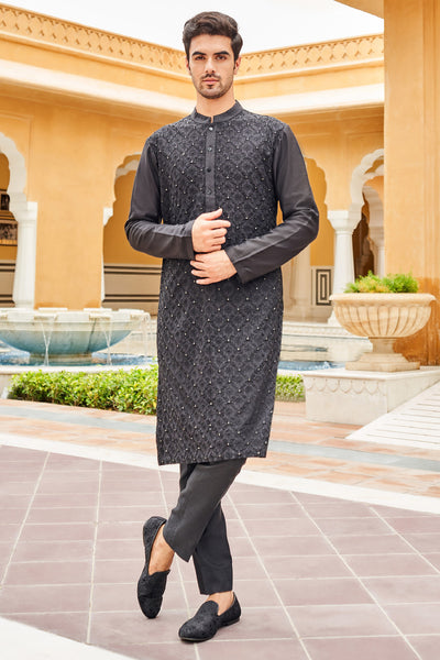 Anita Dongre Menswear Aavyan Kurta Black Indian designer wear online shopping melange singapore