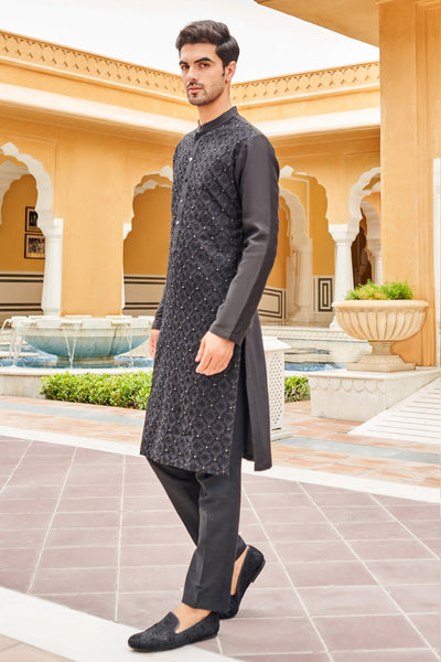 Anita Dongre Menswear Aavyan Kurta Black Indian designer wear online shopping melange singapore