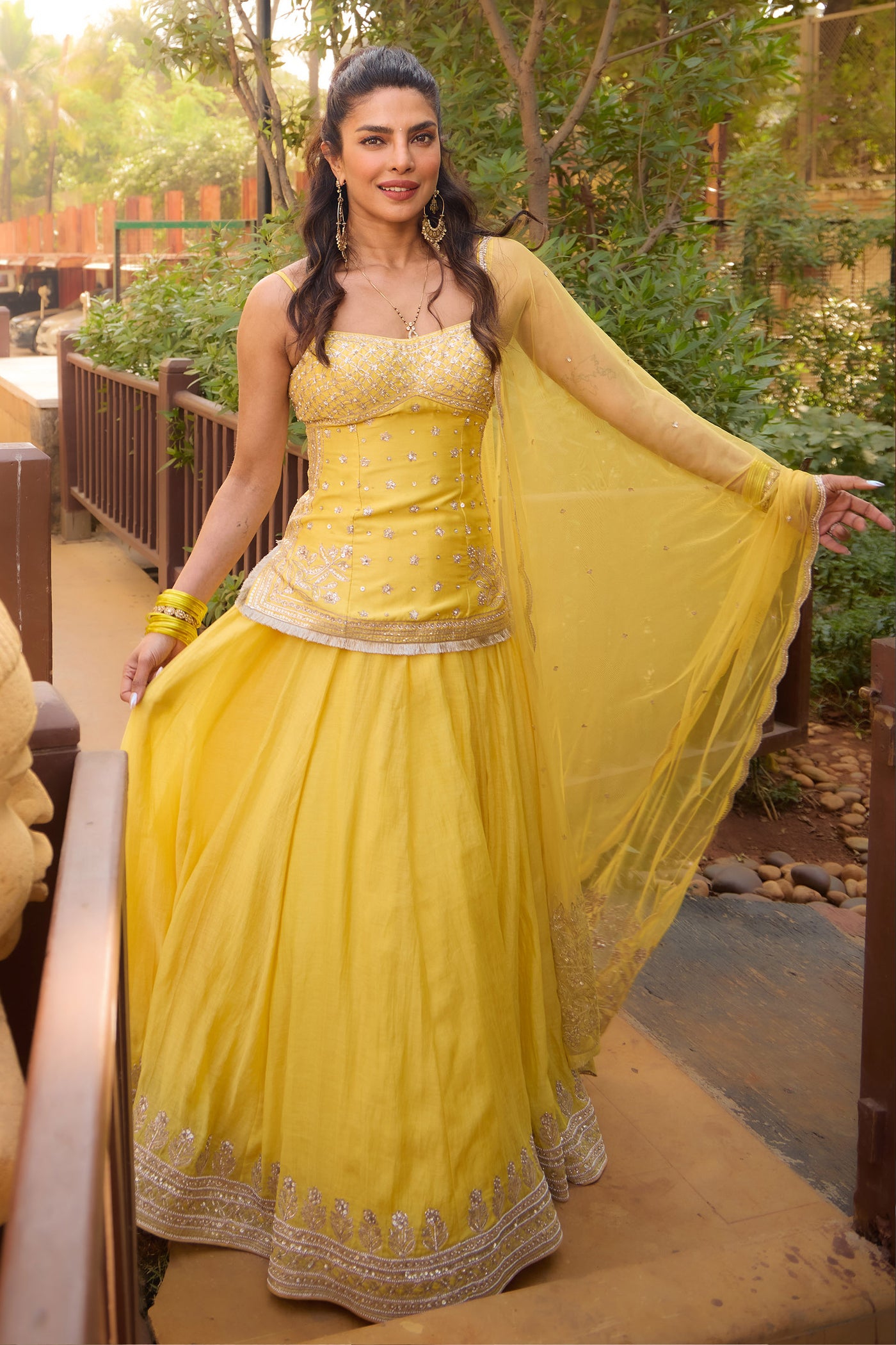 Anita Dongre Abha Embroidered Lehenga Set Yellow indian designer wear online shopping melange singapore