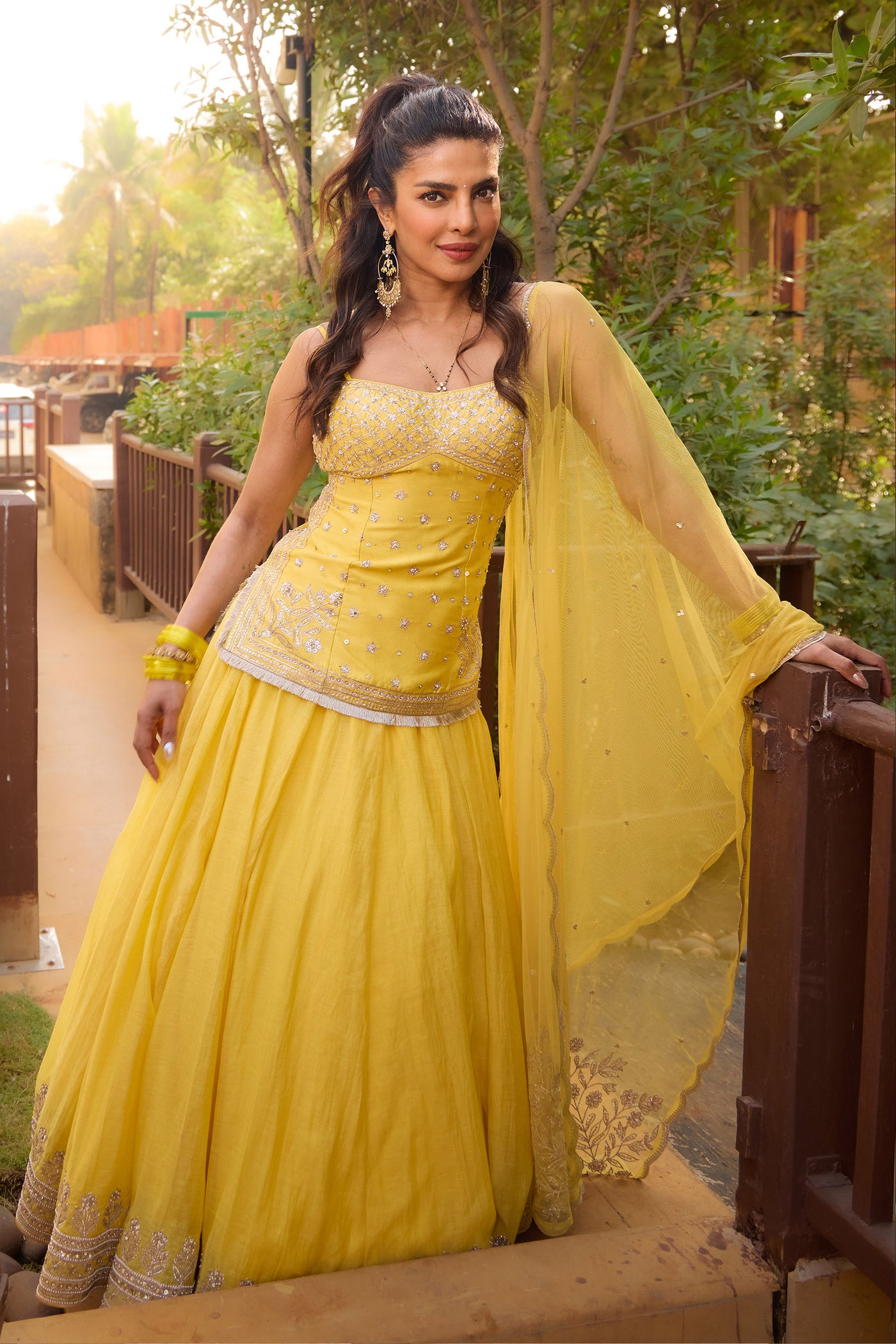 Anita Dongre Abha Embroidered Lehenga Set Yellow indian designer wear online shopping melange singapore