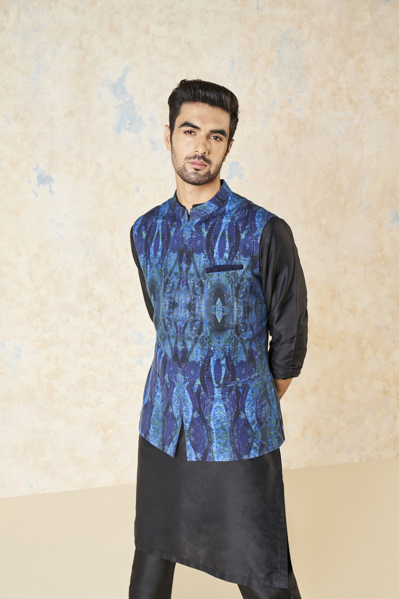 Anita Dongre Adhrit Nehru Jacket Blue indian designer wear online shopping melange singapore