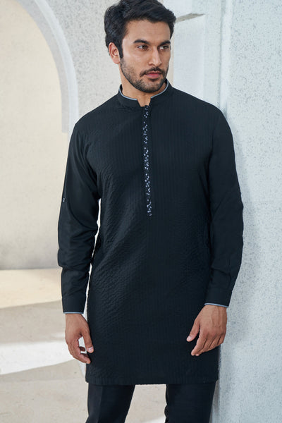 Anita Dongre Menswear Afraz Kurta Black Indian designer wear online shopping melange singapore