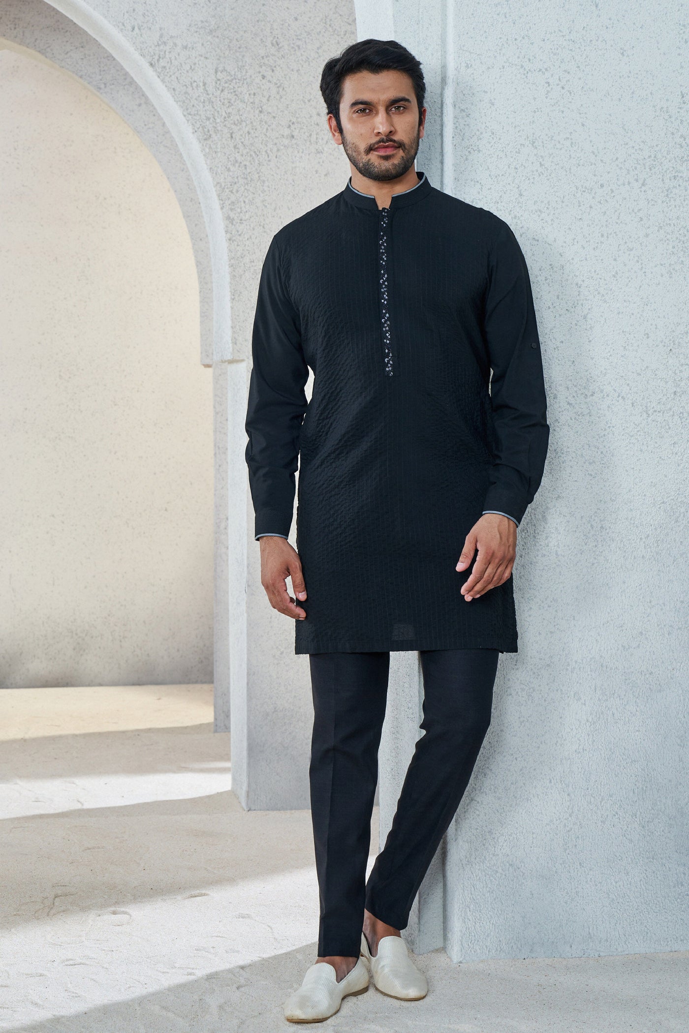 Anita Dongre Menswear Afraz Kurta Black Indian designer wear online shopping melange singapore