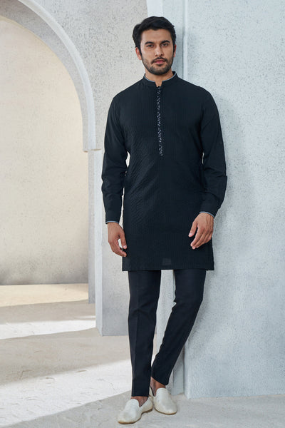 Anita Dongre Menswear Afraz Kurta Black Indian designer wear online shopping melange singapore