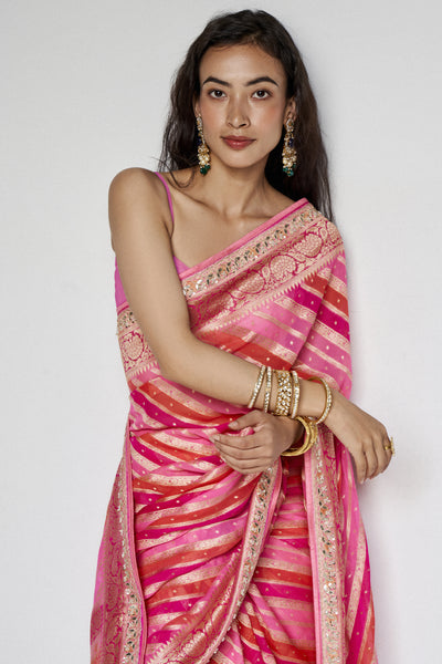 Anita Dongre Aheli Benarasi Saree Pink indian designer wear online shopping melange singapore