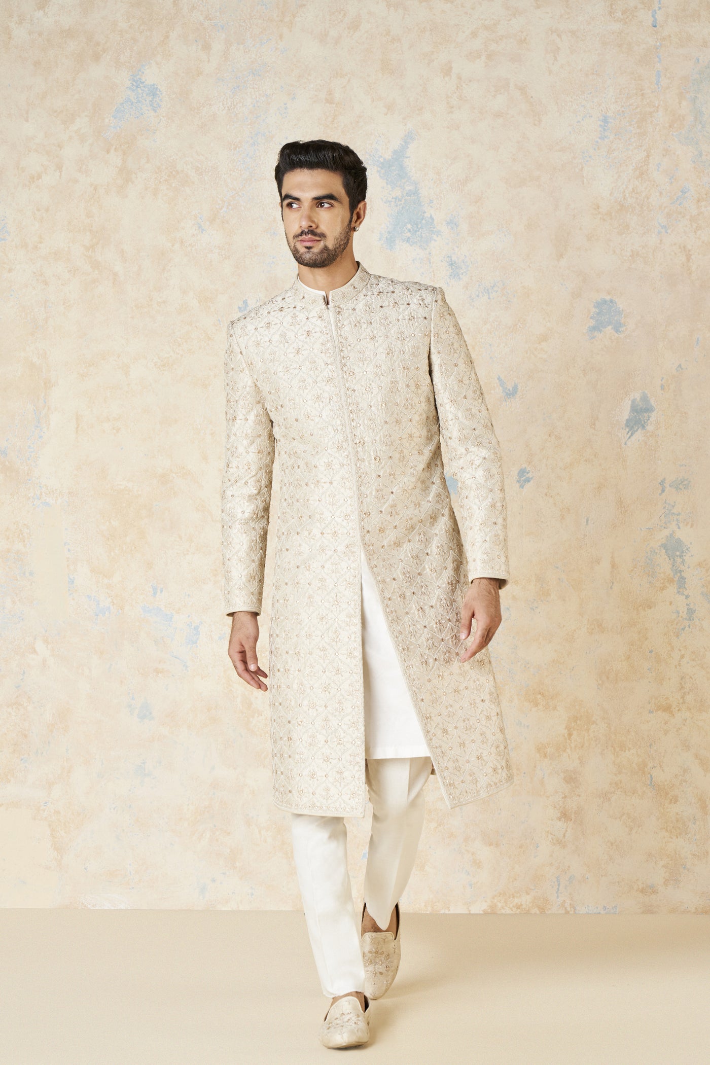 Anita Dongre Ainesh Sherwani Ivory indian designer wear online shopping melange singapore