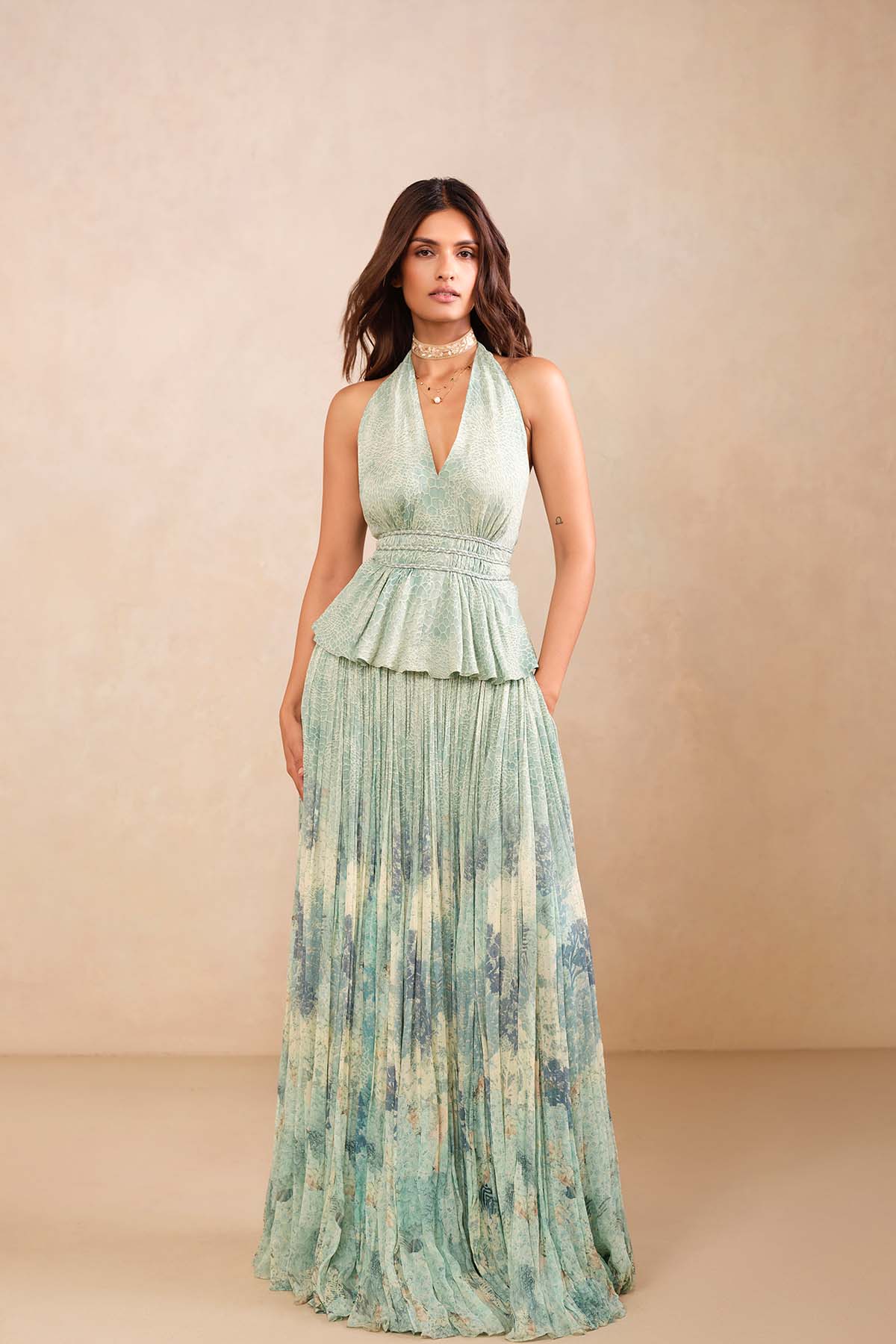 Anita Dongre Akari Bemberg Skirt Set Blue Indian designer wear online shopping melange singapore 