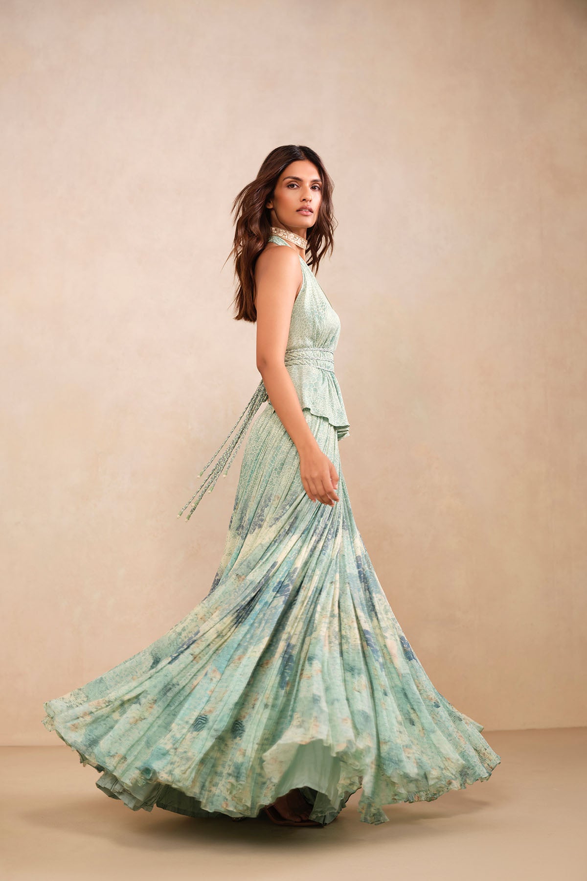 Anita Dongre Akari Bemberg Skirt Set Blue Indian designer wear online shopping melange singapore 