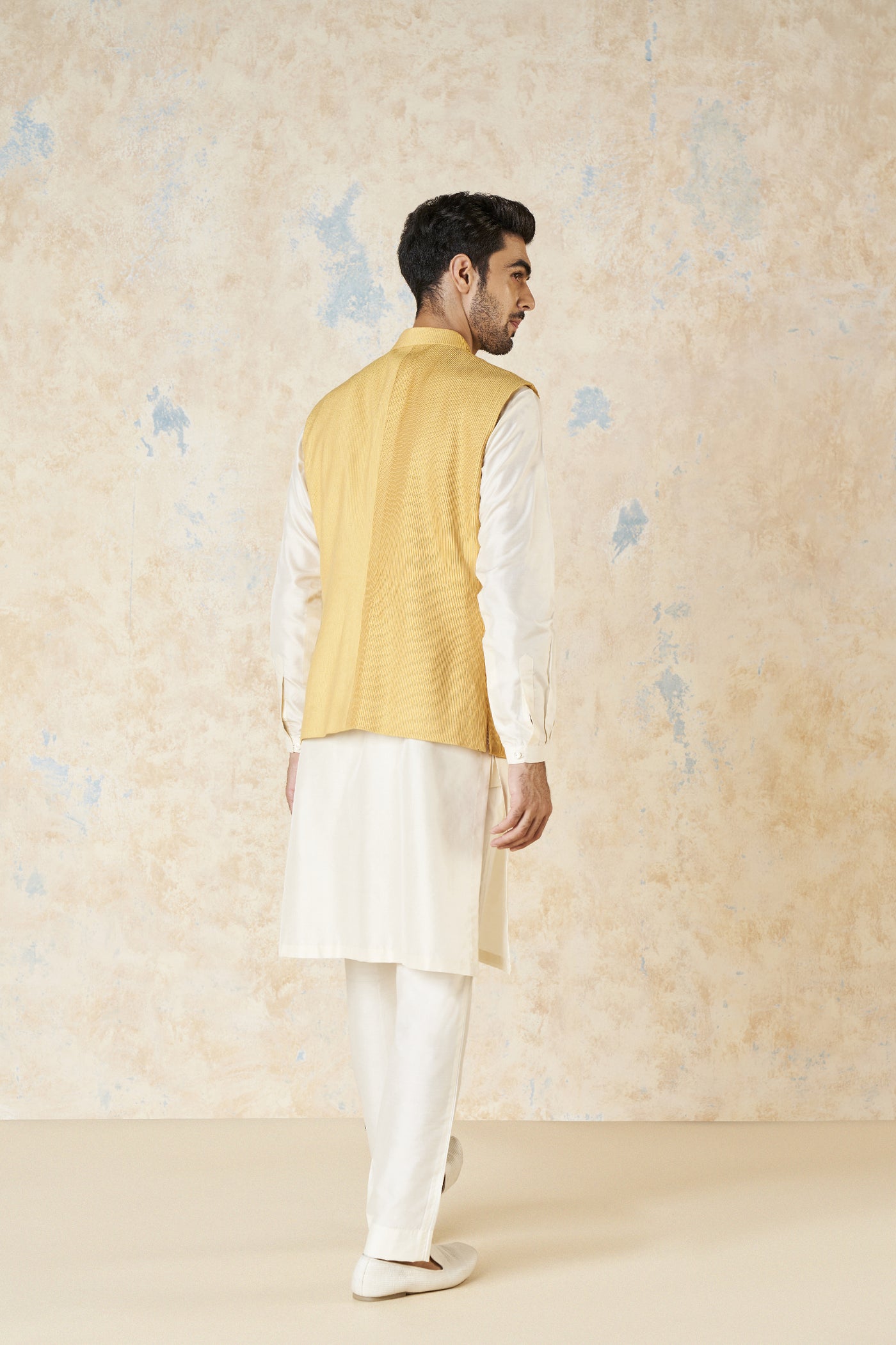 Anita Dongre Akheel Nehru Jacket Mustard indian designer wear online shopping melange singapore