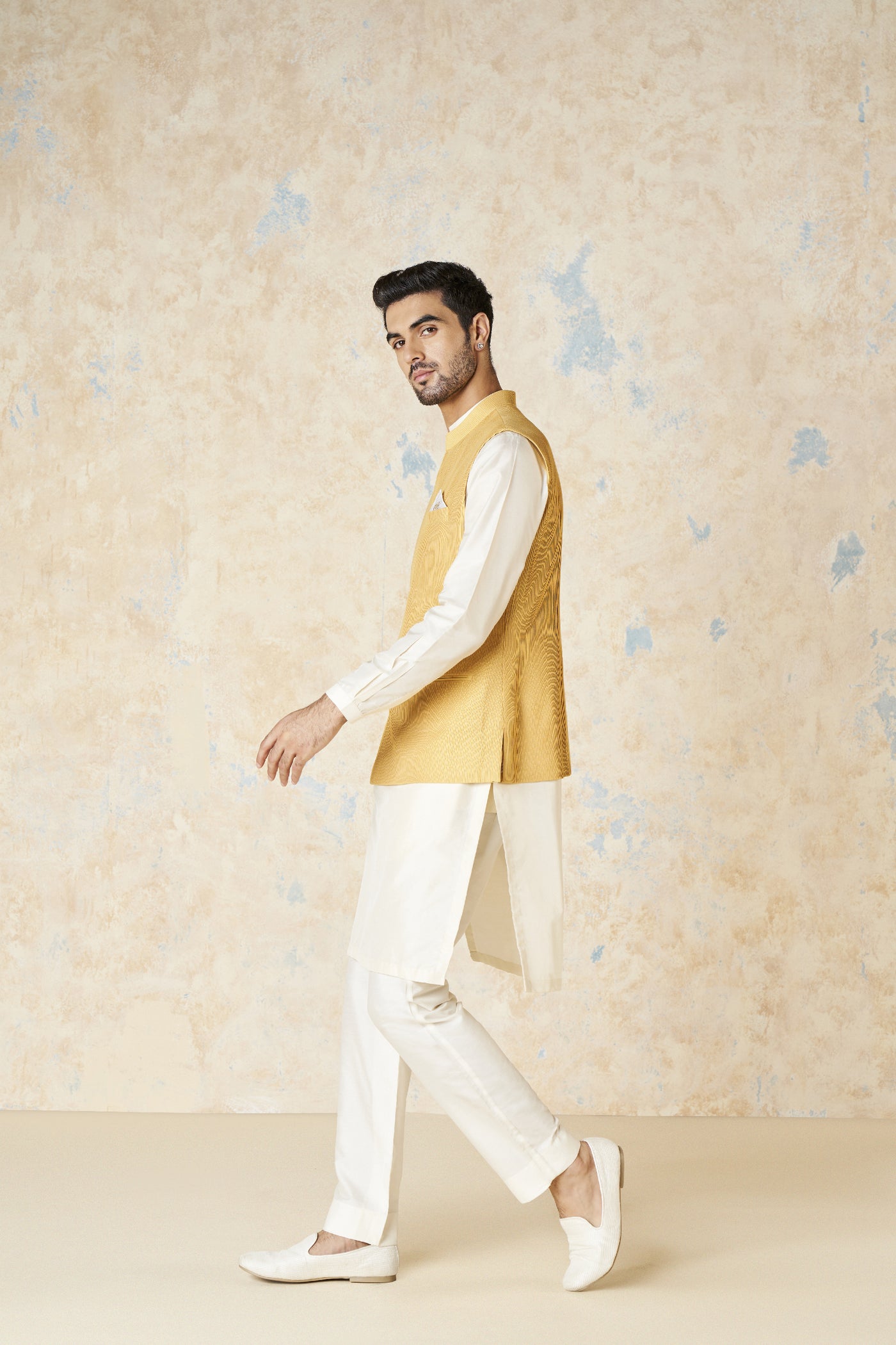 Anita Dongre Akheel Nehru Jacket Mustard indian designer wear online shopping melange singapore