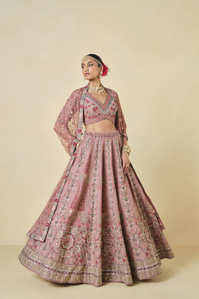 Anita Dongre Alakana Sewa Hand-embroidered Silk Lehenga Set Old Rose indian designer wear online shopping melange singapore