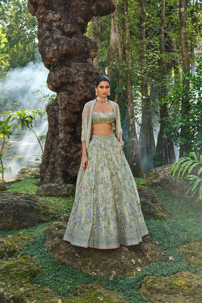 Anita Dongre Alazani Embroidered Silk Lehenga Set Sage indian designer wear online shopping melange singapore