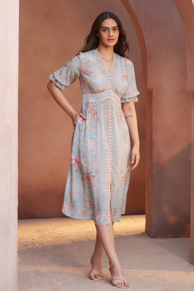 Anita Dongre Alvaro Dress Powder Blue indian designer wear online shopping melange singapore