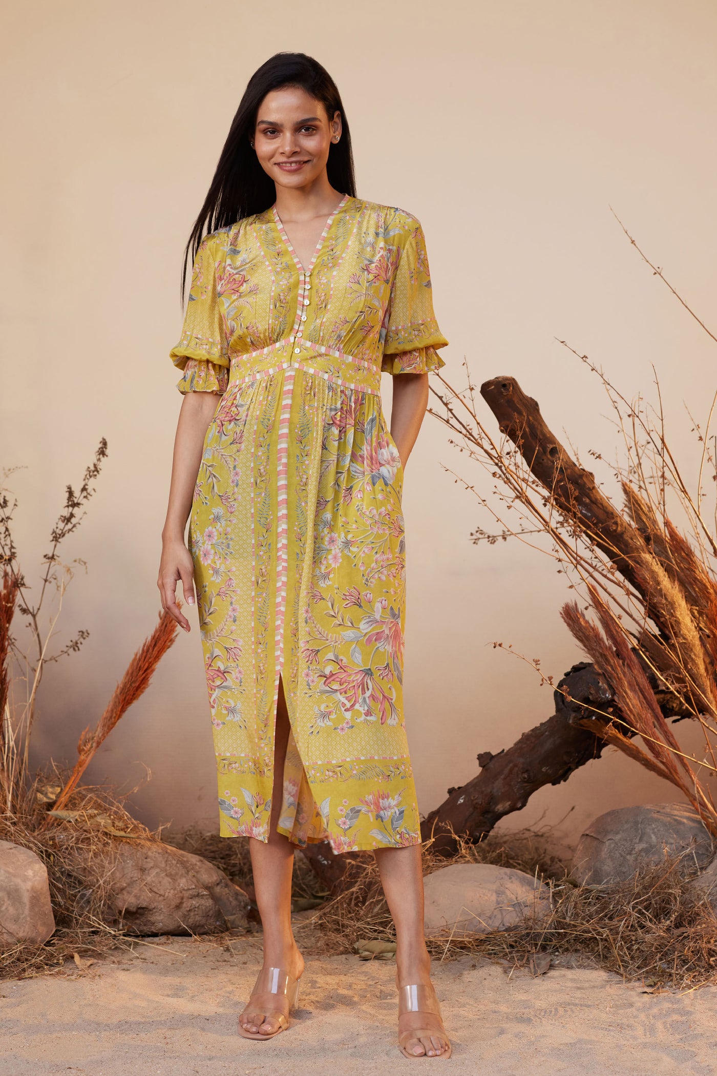 Anita Dongre Alvaro Dress Yellow indian designer wear online shopping melange singapore