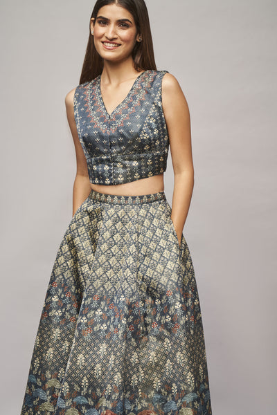 Anita Dongre Amal Skirt Set Grey indian designer wear online shopping melange singapore