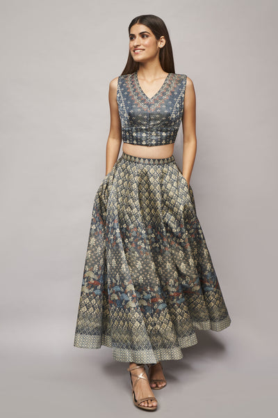 Anita Dongre Amal Skirt Set Grey indian designer wear online shopping melange singapore