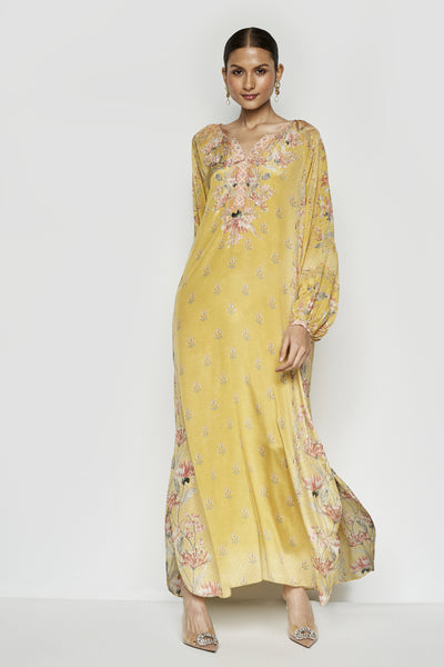 Anita Dongre Amaltas Kaftan Yellow indian designer wear online shopping melange singapore