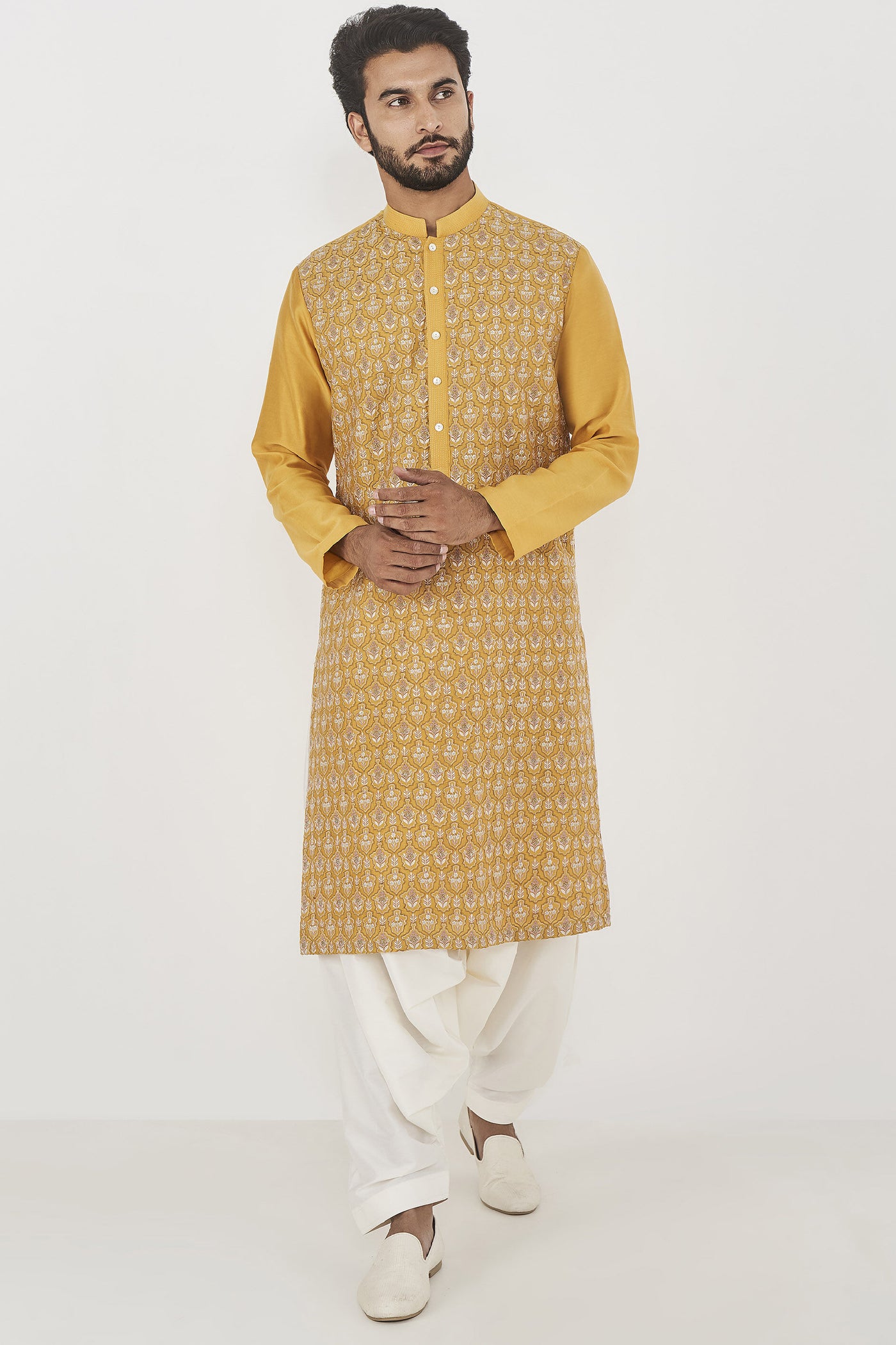 Anita Dongre Menswear Amil Kurta Mustard Indian designer wear online shopping melange singapore