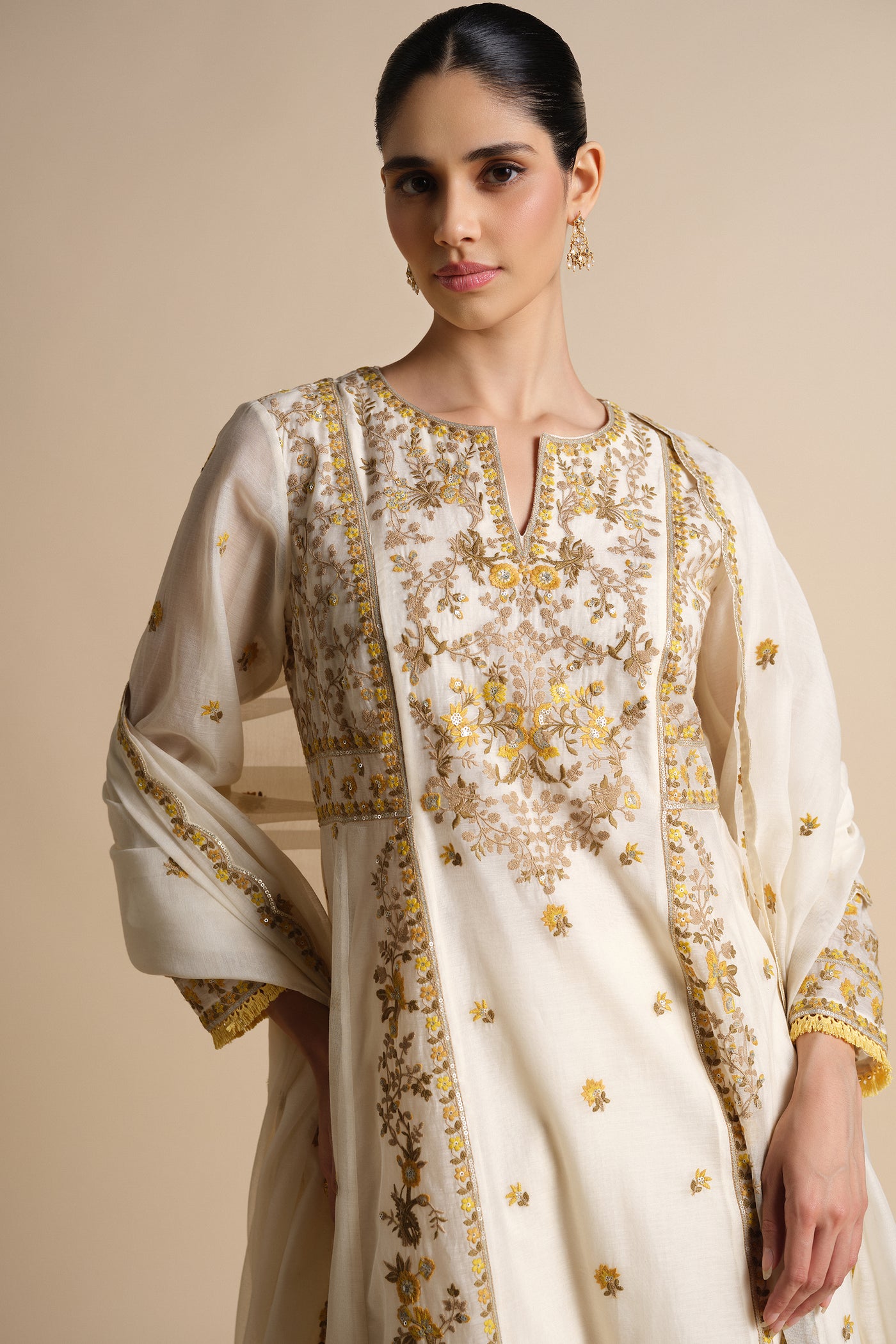 Anita Dongre Amra Embroidered Mul Suit Set Naturall indian designer wear online shopping melange singapore