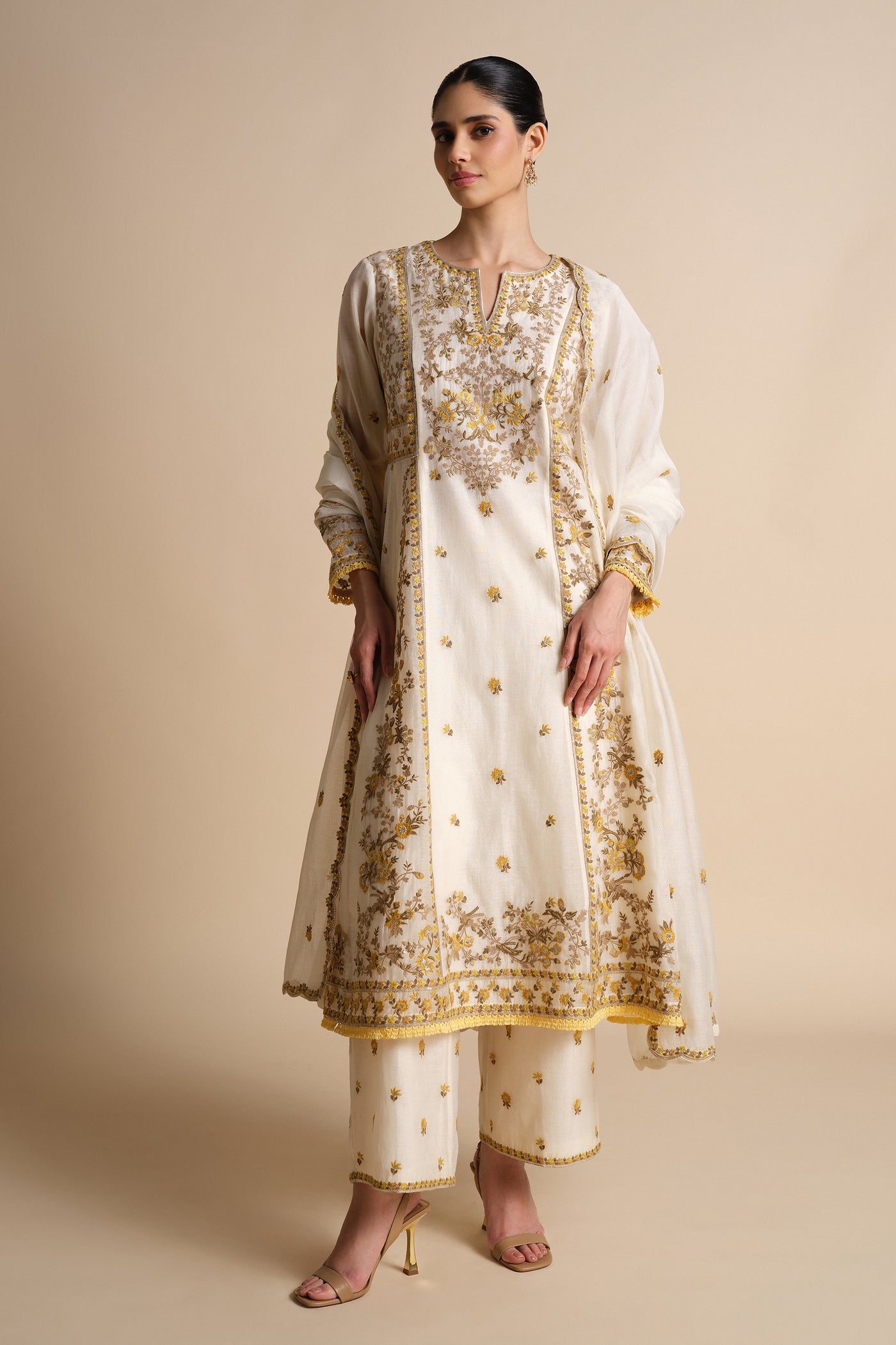 Anita Dongre Amra Embroidered Mul Suit Set Naturall indian designer wear online shopping melange singapore