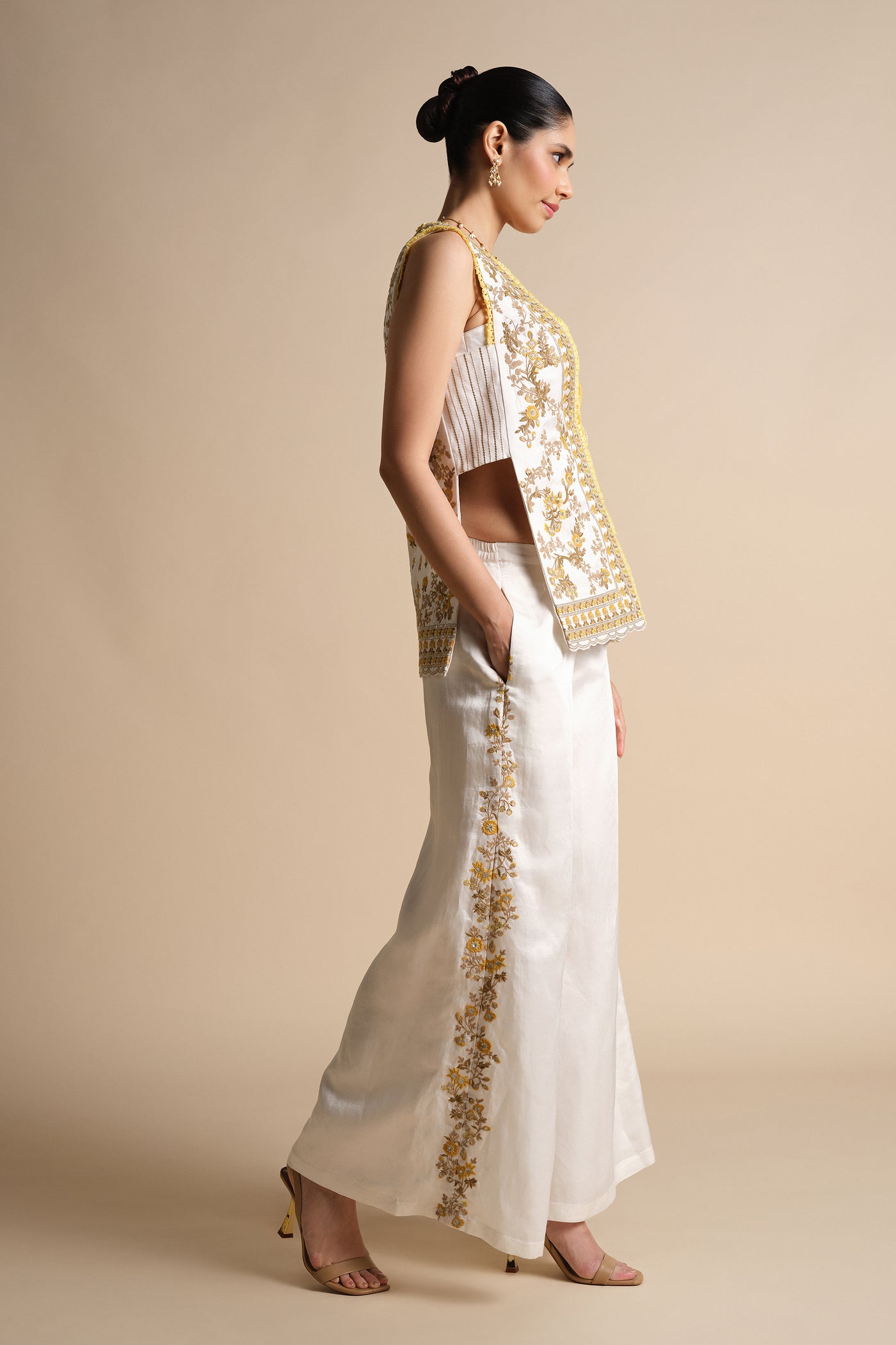 Anita Dongre Amra Embroidered Palazzo Set Natural indian designer wear online shopping melange singapore