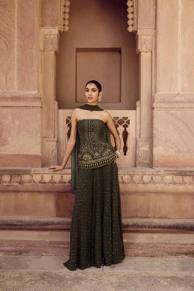 green emerald velvet dress Anita Dongre Iara Lehenga Sage
