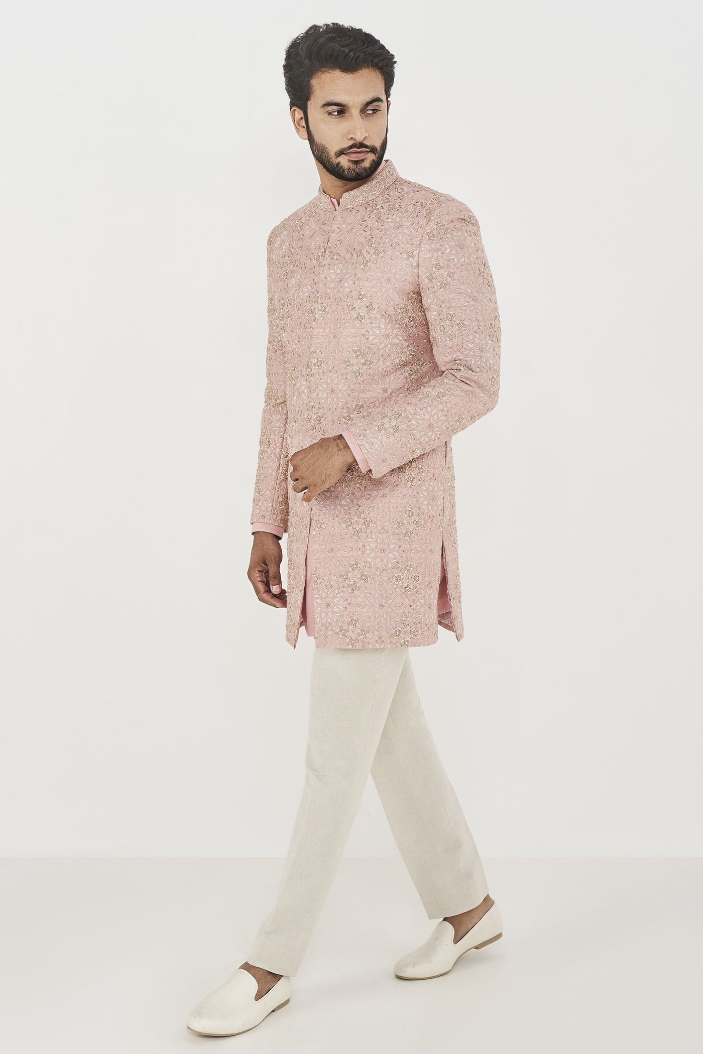 Anita Dongre menswear Anishk Sherwani Pink indian designer wear online shopping melange singapore