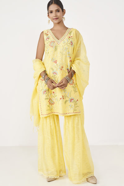 Anita Dongre Anya Gharara Set Yellow Indian designer wear online shopping melange singapore