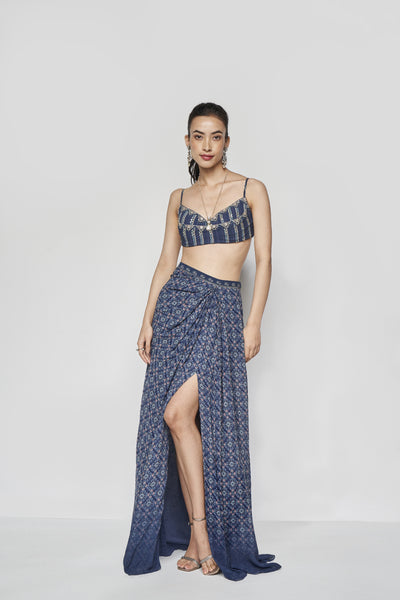 Anita Dongre Arden Skirt Set Blue indian designer wear online shopping melange singapore