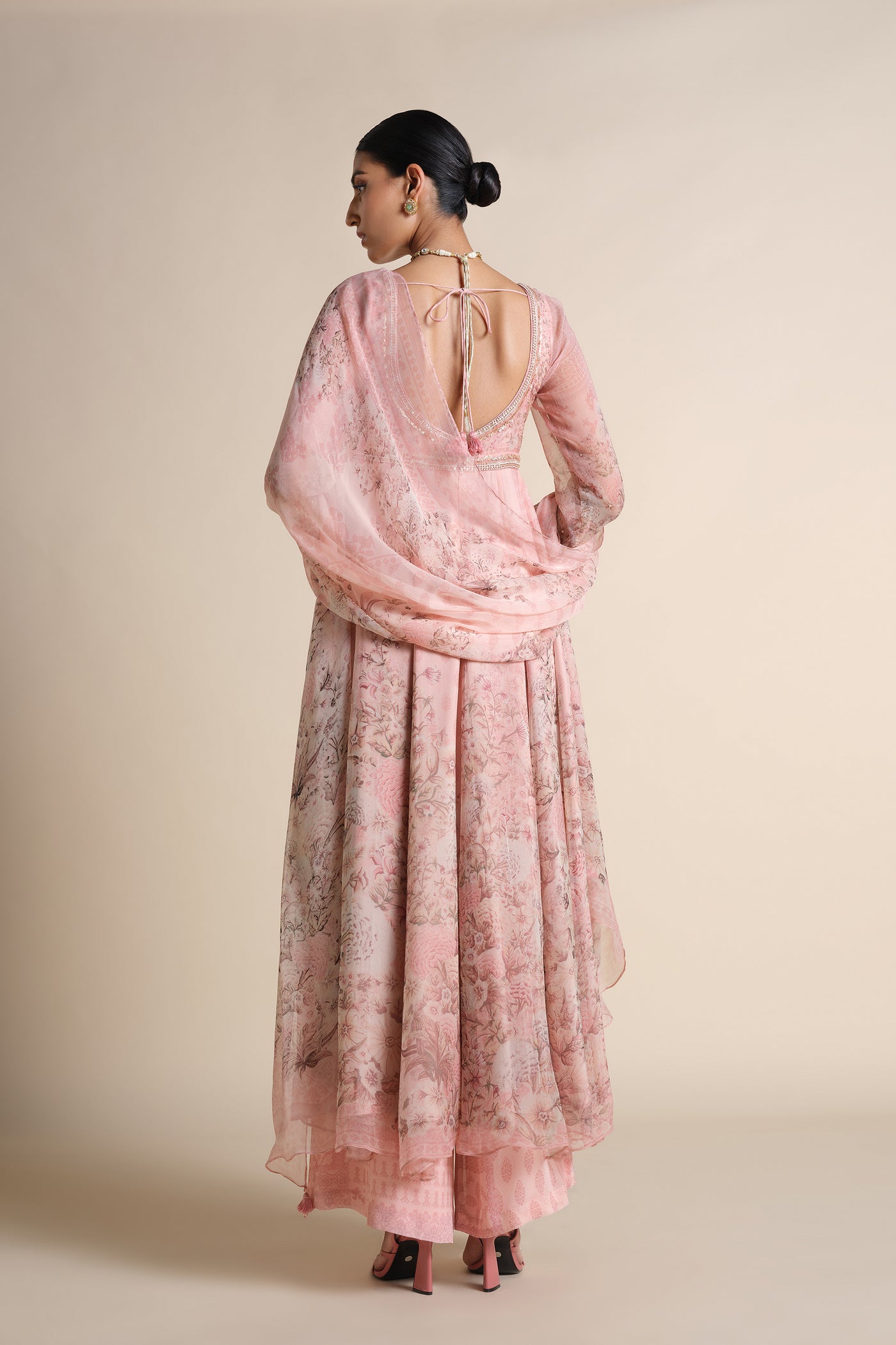 Anita Dongre Aria Silk Anarkali Silk Set Blush indian designer wear online shopping melange singapore
