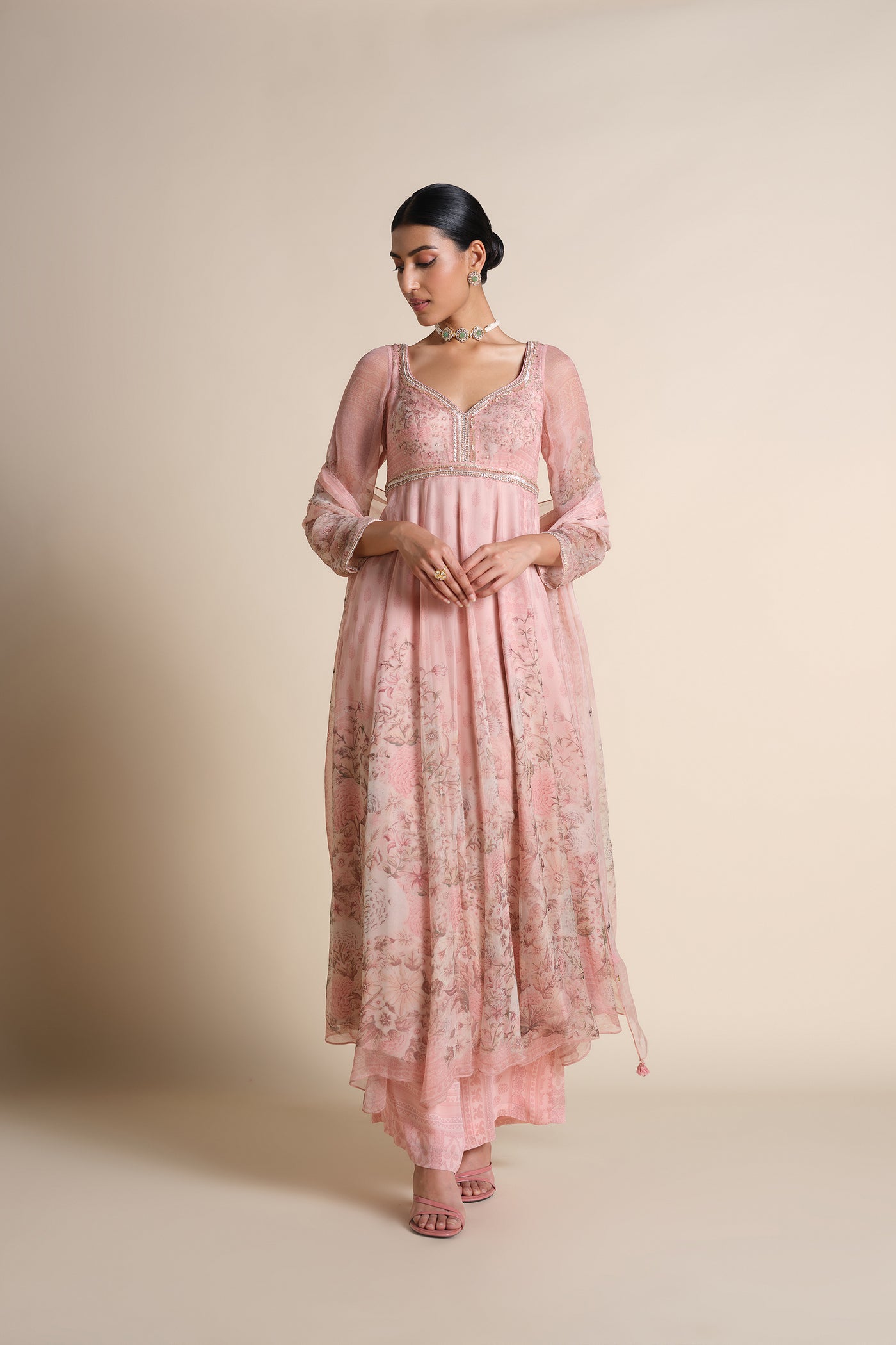 Anita Dongre Aria Silk Anarkali Silk Set Blush indian designer wear online shopping melange singapore
