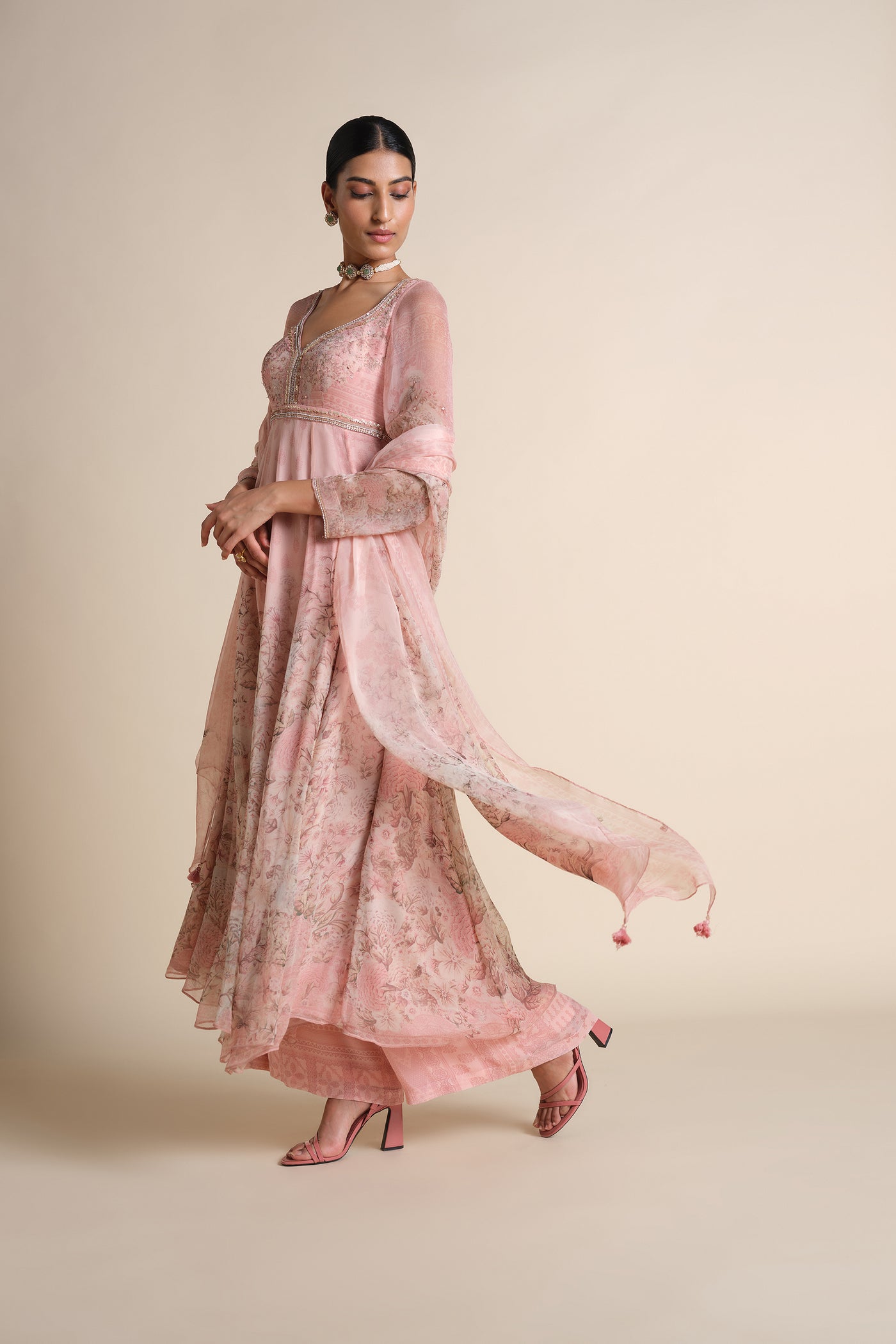 Anita Dongre Aria Silk Anarkali Silk Set Blush indian designer wear online shopping melange singapore
