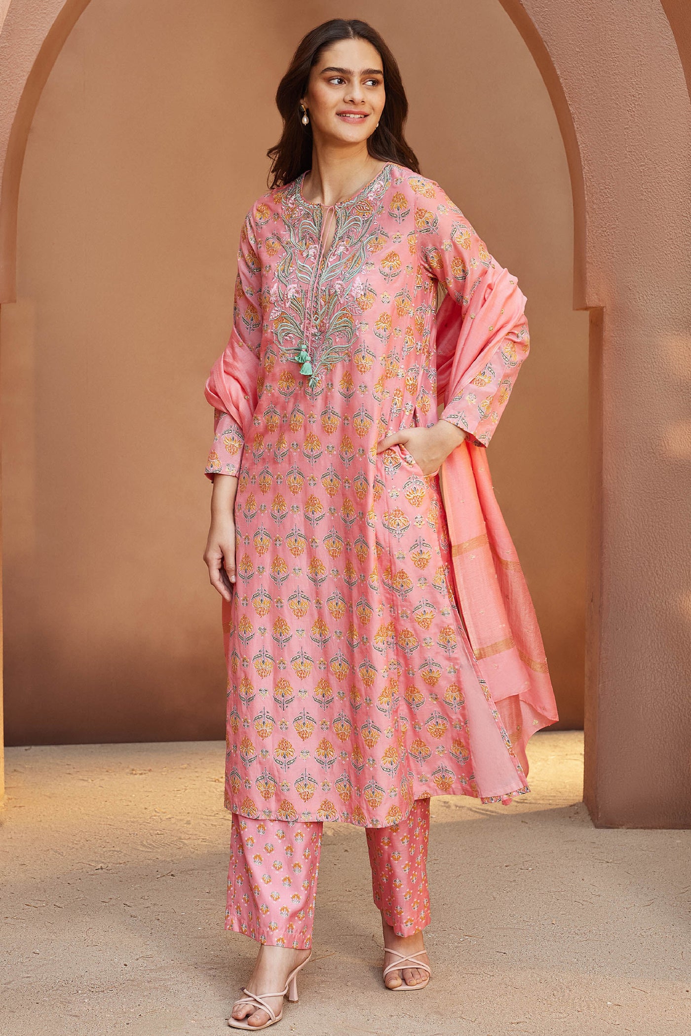 Anita Dongre Aritri Suit Set Pink Indian designer wear online shopping melange singapore