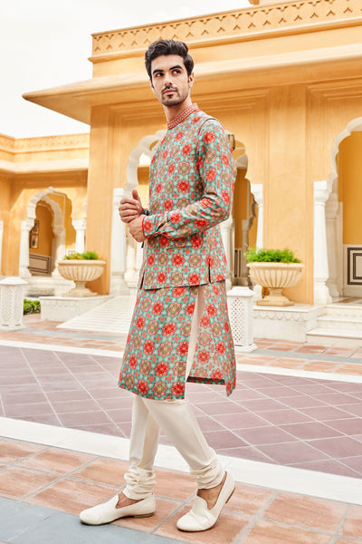 Anita Dongre menswear Aruj Nehru Jacket Ice Blue indian designer wear online shopping melange singapore